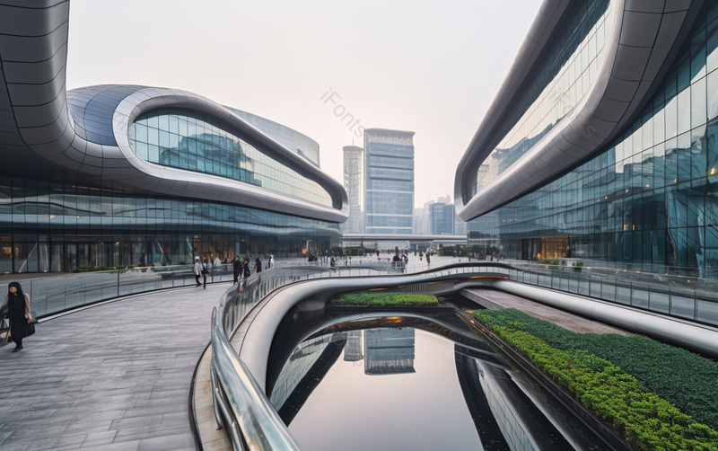 商务城市都市艺术流线型建筑商业水面白天摄影,高清,摄影图,摄影图片,图片大全,摄影图免费下载